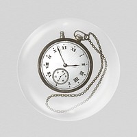 Pocket watch sticker, vintage object in bubble psd