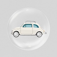 Classic car sticker, vehicle in bubble, travel graphic psd