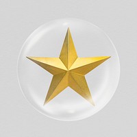 Gold star sticker, ranking symbol in bubble psd