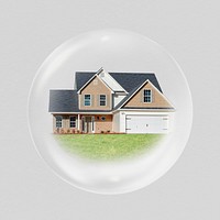 House sticker, real estate bubble concept art psd