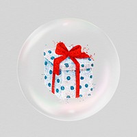 Christmas present sticker, glittery object in bubble psd