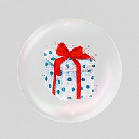 Christmas present in bubble, glittery object illustration