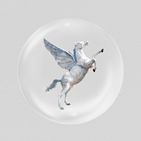 Rearing pegasus in bubble sticker, business finance concept art psd