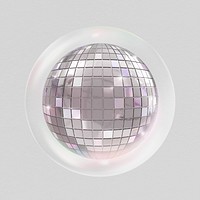 Silver disco ball sticker, party decor in bubble psd
