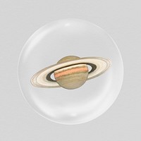 Planet Saturn in bubble, galaxy, astronomy graphic