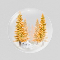 Autumn forest sticker, watercolor nature illustration in bubble psd