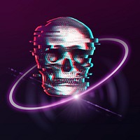 Glitch hacker skull, cybersecurity technology graphic