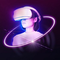 Woman wearing VR headset, virtual reality technology graphic