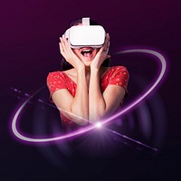 Surprised woman, virtual reality technology graphic