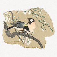 Ohara Koson's bird vintage illustration on torn paper