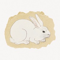 Rabbit graphic, Japanese vintage illustration on torn paper