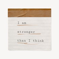 Lined paper template, editable quote psd, I am stronger than I think