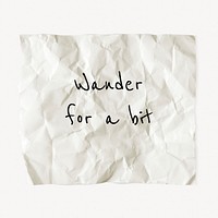 Crumpled paper template, DIY stationery with editable quote psd, wander for a bit