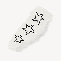 Cute star doodle, torn paper illustration, off white design psd