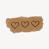 Cute heart doodle, torn paper, brown design