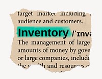 Inventory definition, ripped dictionary word, Ephemera torn paper