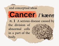 Cancer definition, vintage ripped dictionary word