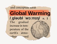 Global Warming definition, vintage ripped dictionary word