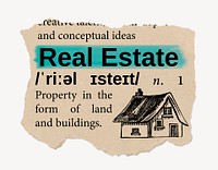 Real estate definition, vintage ripped dictionary word