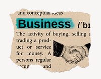 Business definition, vintage ripped dictionary word