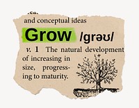 Grow definition, vintage ripped dictionary word
