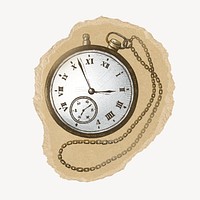 Pocket watch sticker, ripped paper design psd