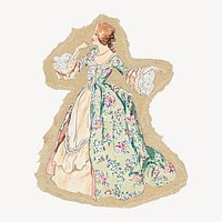 Victorian woman fashion ripped paper isolated collage element