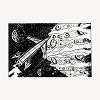 Spaceship flying clipart, vintage galaxy illustration vector. Free public domain CC0 image.