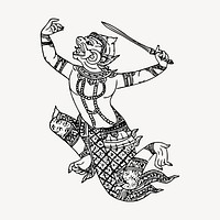 Hanuman clipart, vintage mythical creature illustration vector. Free public domain CC0 image.