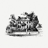 Mansion  drawing, vintage illustration psd. Free public domain CC0 image.