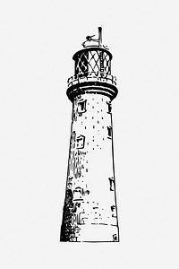 Lighthouse drawing, vintage illustration. Free public domain CC0 image.