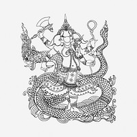 Lord Ganesha, Hindu God drawing, vintage illustration. Free public domain CC0 image.