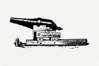 Cannon weapon  drawing, vintage illustration psd. Free public domain CC0 image.