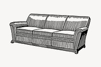 Couch drawing, vintage illustration psd. Free public domain CC0 image.