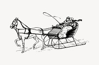 Horse sleigh  drawing, vintage illustration psd. Free public domain CC0 image.