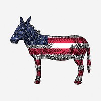 American flag donkey drawing, vintage illustration. Free public domain CC0 image.