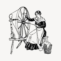 Spinning wheel lady drawing, vintage illustration vector. Free public domain CC0 image.