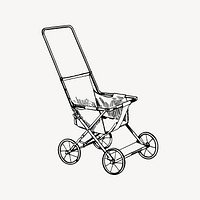 Stroller drawing, vintage illustration vector. Free public domain CC0 image.