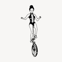 Unicycle lady drawing, vintage illustration vector. Free public domain CC0 image.