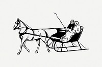 Horse sleigh clipart, vintage transportation illustration psd. Free public domain CC0 image.