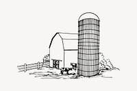 Farm, barn drawing, vintage architecture illustration vector. Free public domain CC0 image.