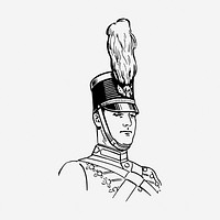 Soldier wearing Shako vintage illustration. Free public domain CC0 image.