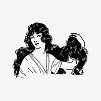 Lady hair commercial drawing, vintage illustration vector. Free public domain CC0 image.