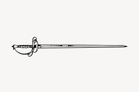 Rapier sword drawing, vintage weapon illustration vector. Free public domain CC0 image.