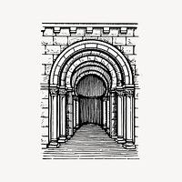 Romanesque arch drawing, vintage architecture illustration vector. Free public domain CC0 image.