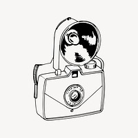 Old camera drawing, vintage object illustration vector. Free public domain CC0 image.