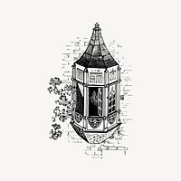 Oriel window drawing, vintage architecture illustration vector. Free public domain CC0 image.