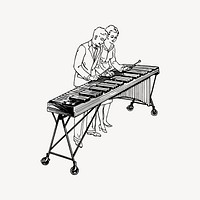 Couple playing marimba drawing, vintage music illustration vector. Free public domain CC0 image.