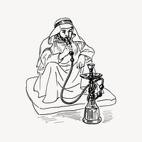 Man smoking hookah drawing, vintage illustration vector. Free public domain CC0 image.