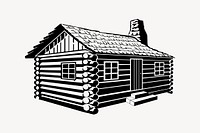 Wooden cabin drawing, vintage architecture illustration vector. Free public domain CC0 image.